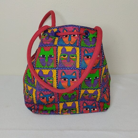 Laurel Burch Red Tote Bag Cat Print Sequins w/Tag & Block Sun N Sand Vintage - Picture 8 of 16